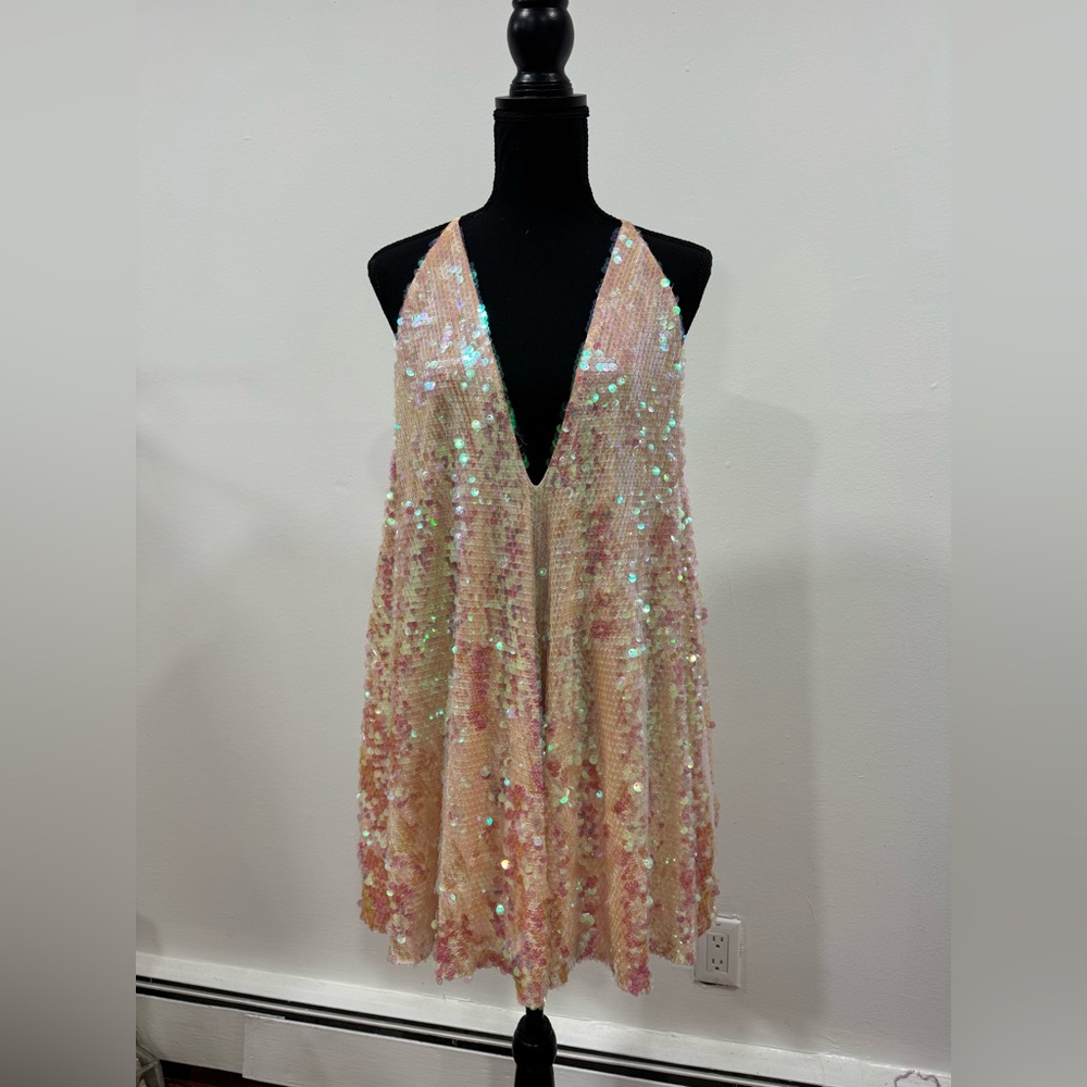 JAYGODFREY Sequin Mini Dress in Pink and Gold